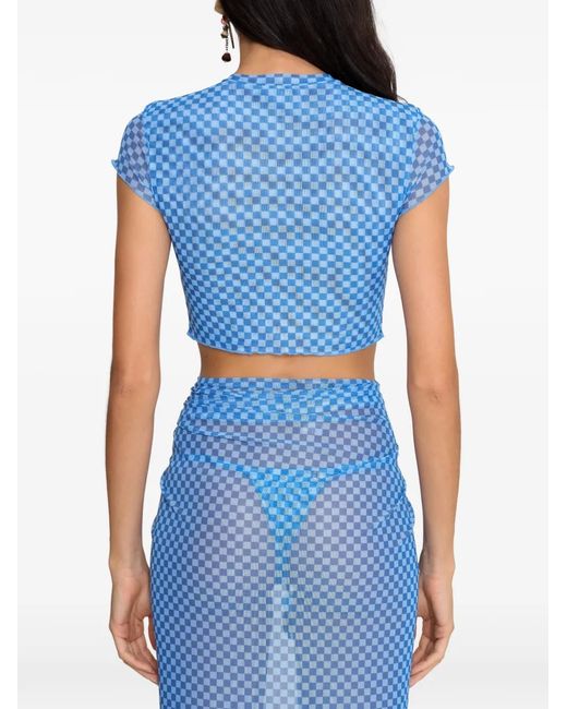 Amir Slama Blue X Jade Picon Checkerboard Cut-Out Crop Top