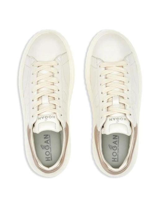 Hogan White H-Stripes Lace-Up Leather Sneakers