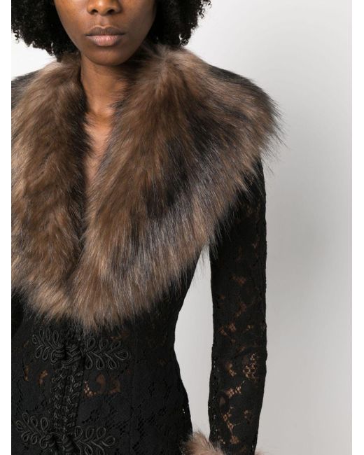 Alessandra Rich Black Faux-fur Trim Lace Coat