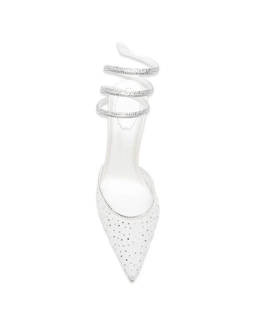 Rene Caovilla White Belle Crystal-Embellished Lace Pumps