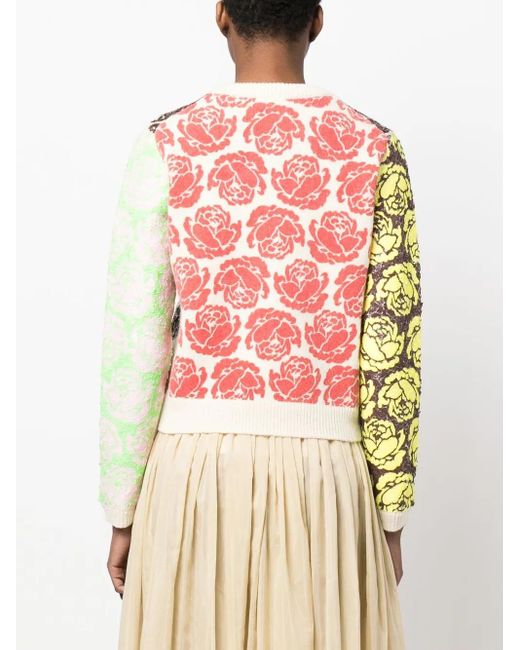 Tory Burch Natural Floral-Motif Zip-Up Cardigan