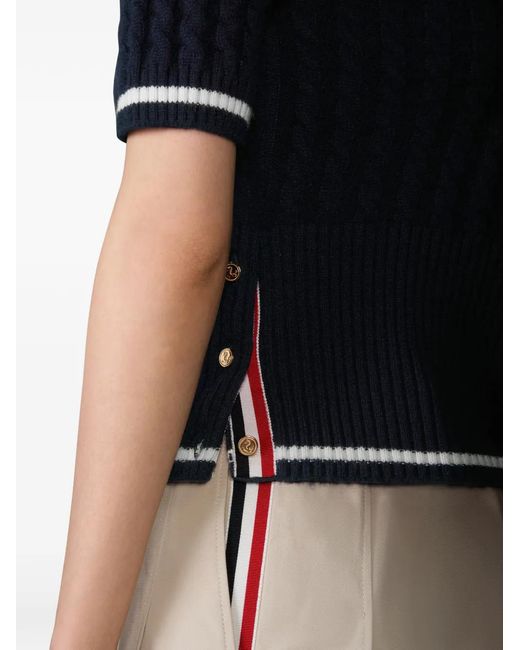 Thom Browne Blue Cable-Stitch Polo Shirt