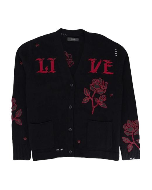 Amiri Black Rose-Appliqué Cardigan for men