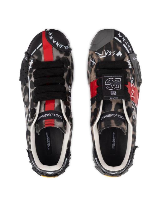 Dolce & Gabbana Black Portofino Graffiti-print Sneakers for men