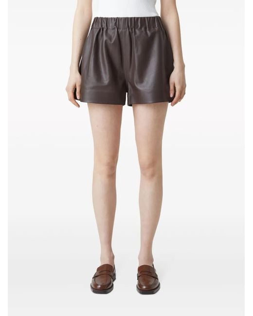 Closed Brown Elasticated-Waist Leather Shorts