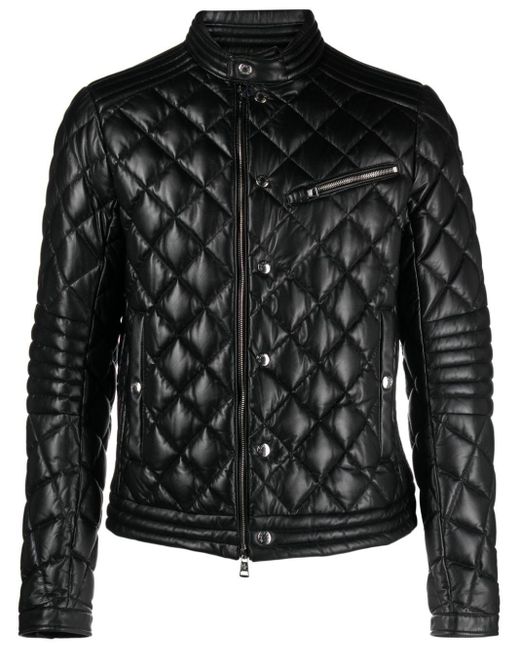 Moncler Black Zancara Diamond-quilted Leather Jacket for men