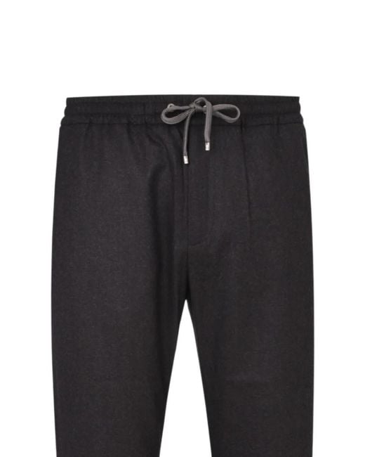 Agnona Black Wool Flannel Straight Trousers for men
