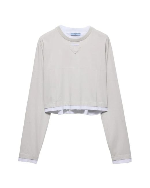 Prada White Long-Sleeved Jersey T-Shirt