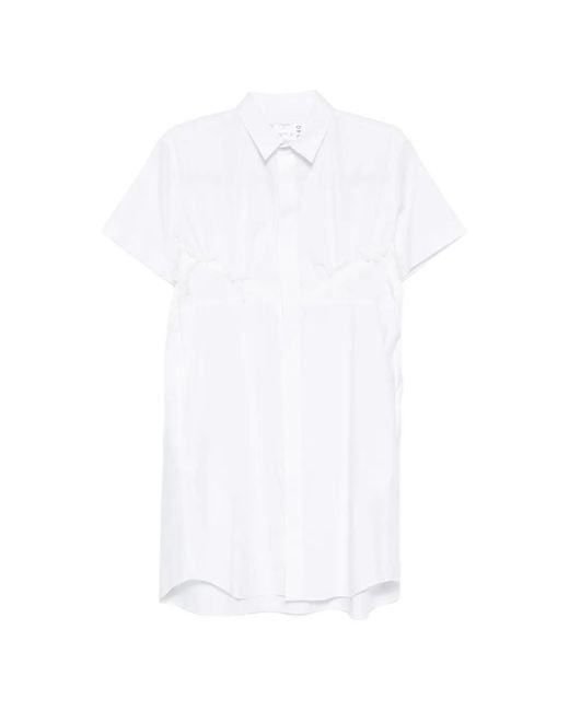 Sacai White Robe Mi-Longue En Popeline