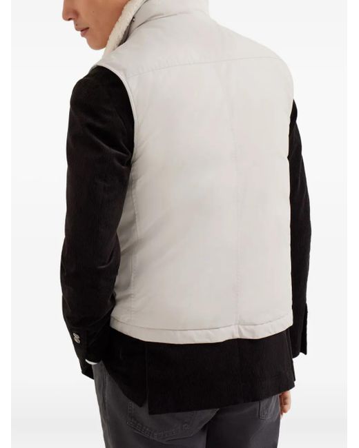 Brunello Cucinelli Natural Collar-Detail Pockets Gilet for men