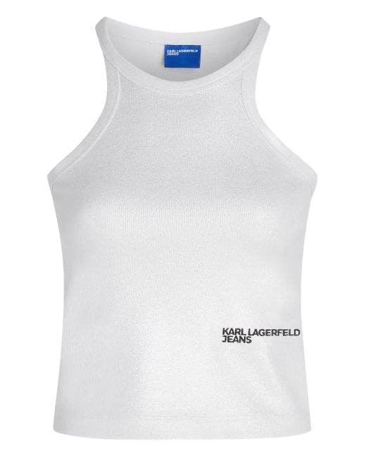 Karl Lagerfeld White Ribbed Racerback Top