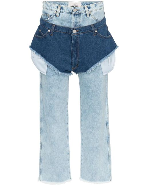 Natasha Zinko Blue High Waisted Jeans With A Denim Shorts Layer