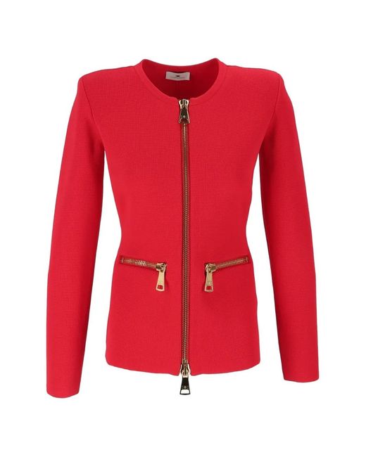 Elisabetta Franchi Red Zip-Up Cardigan