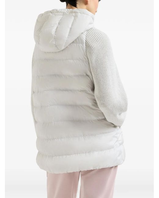 Brunello Cucinelli White Hooded Knit-Sleeve Jacket