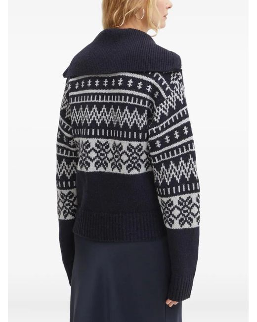 Samsøe & Samsøe Blue Zip-Up Fair-Isle Cardigan