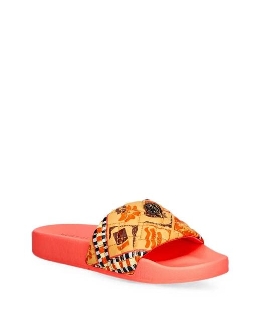Kurt Geiger Red Quilted Eagle-Plaque Slides