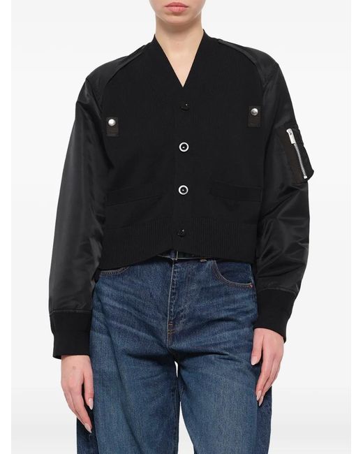 Sacai Black Hybrid Panelled Cardigan