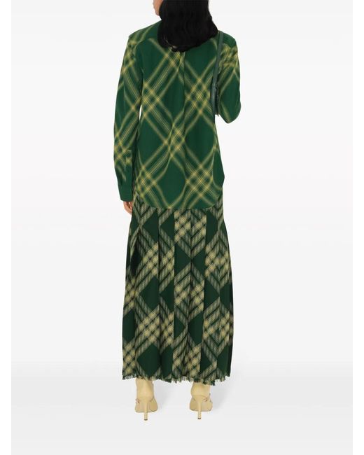 Burberry Green Check-Pattern Wool Shirt