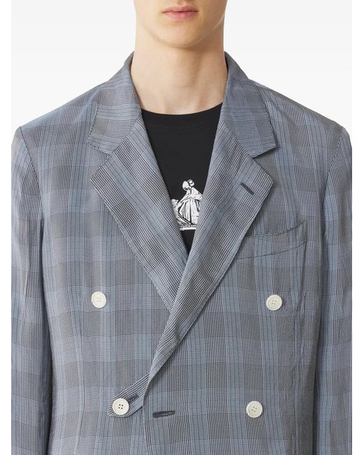 Lanvin Gray Double-Breasted Checked Blazer for men