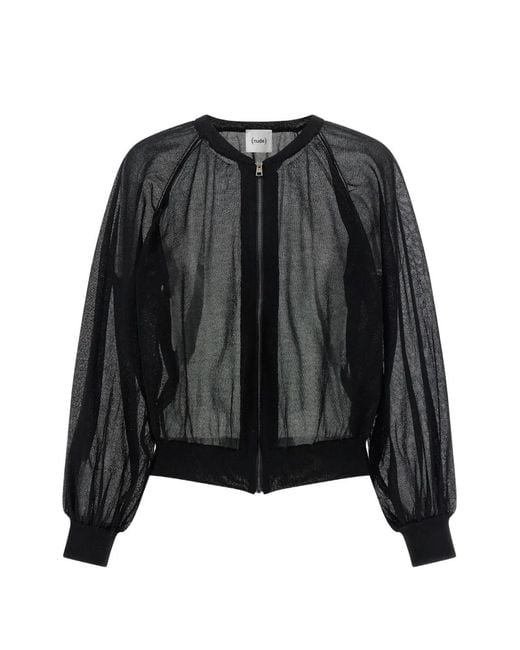 Nude Black Semi-Sheer Zip-Up Sweater