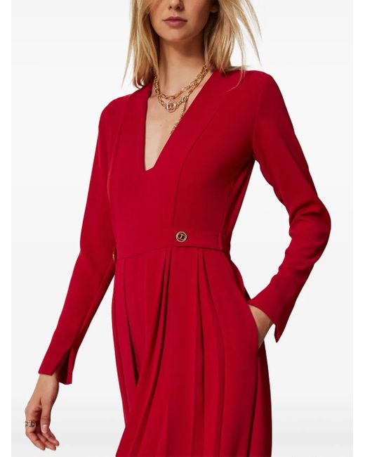 Twinset Red Pleated Jumpsuit