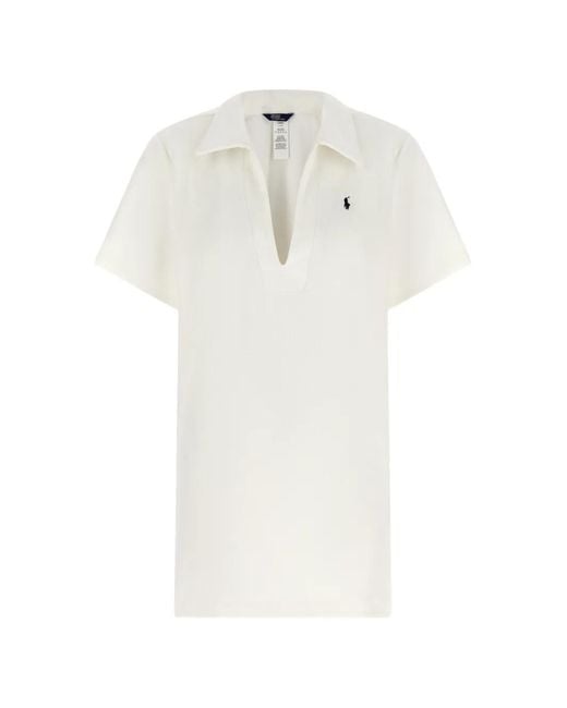 Polo Ralph Lauren White Logo-Embroidered Mini Dress