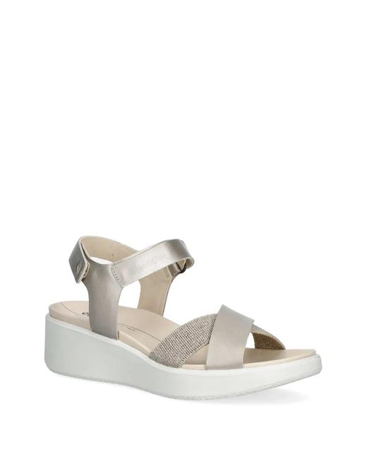Ecco White Sandales Flowt Wedge Lx À Attache Scratch