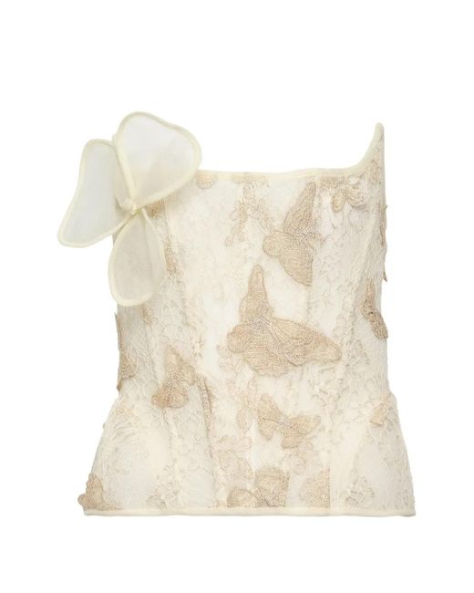 KENZIE KLAMBIE Natural Butterfly-Embroidered Lace Dress