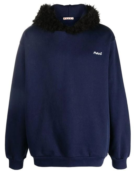 Marni Blue Logo-Embroidered Hoodie for men