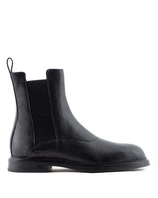 Emporio Armani Grained Leather Ankle Boots in Black for Men | Lyst