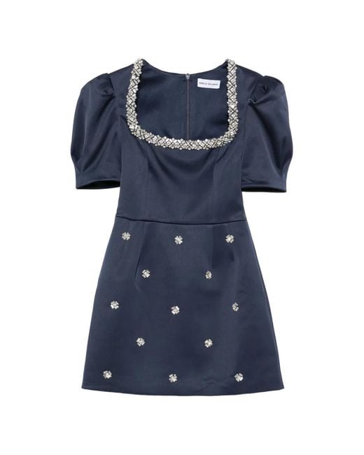 Rebecca Vallance Blue Ayla Crystal-Embellished Puff-Sleeve Mini Dress