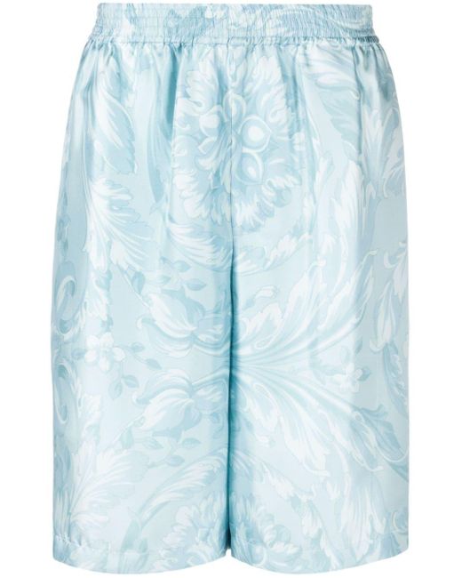 Versace Blue Barocco-print Silk Shorts for men