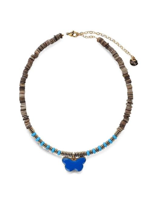 Hijas de Puka Blue Beaded Butterfly Necklace