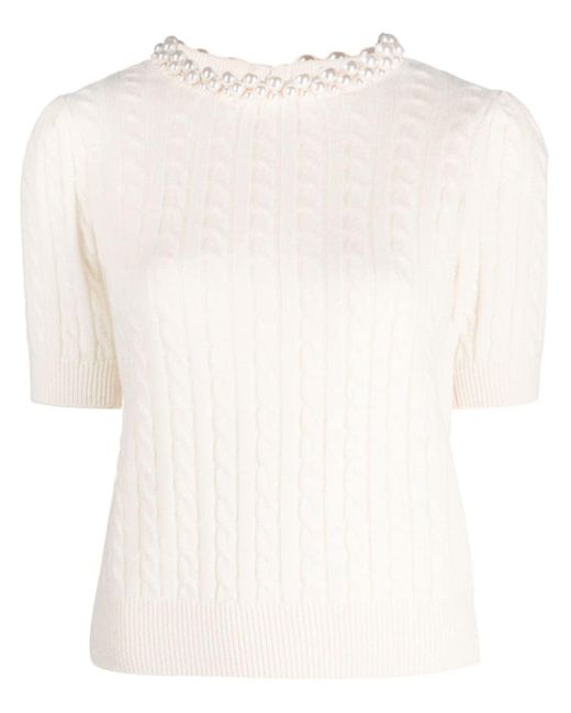 Sandro Natural Faux-pearl Embellished Knitted Top
