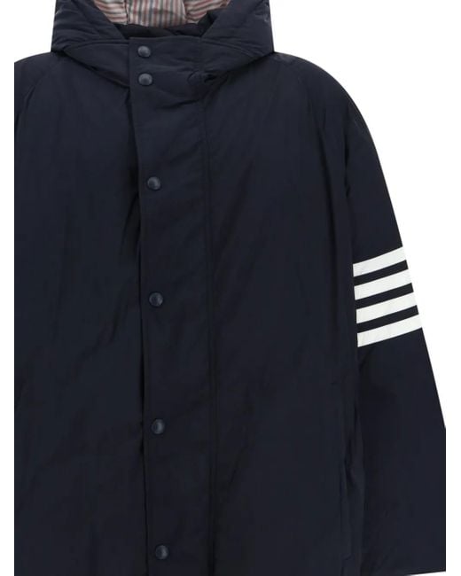 Thom Browne Blue Downfill Hooded Football 4-Bar Parka for men
