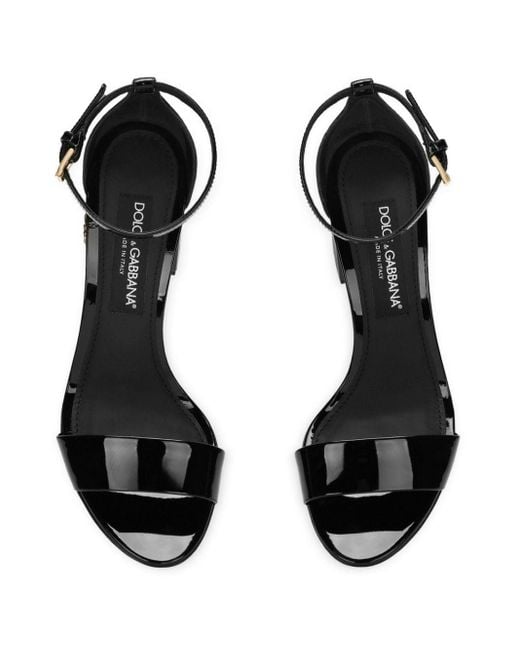 Dolce & Gabbana Black Dg-plaque Patent-leather Sandals