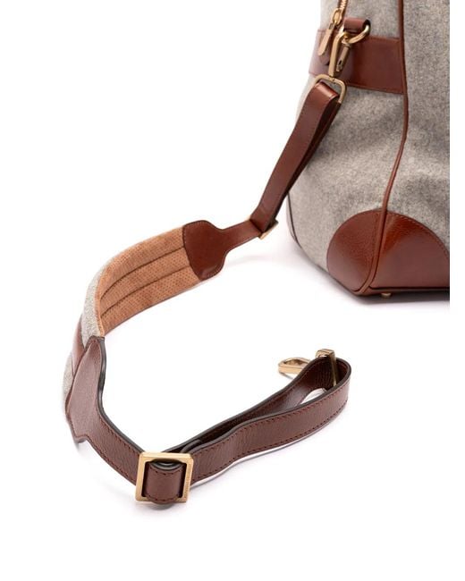 Brunello Cucinelli Brown Virgin Wool Alpaca And Cashmere Flannel Street Bag With Grained Calfskin Inserts for men