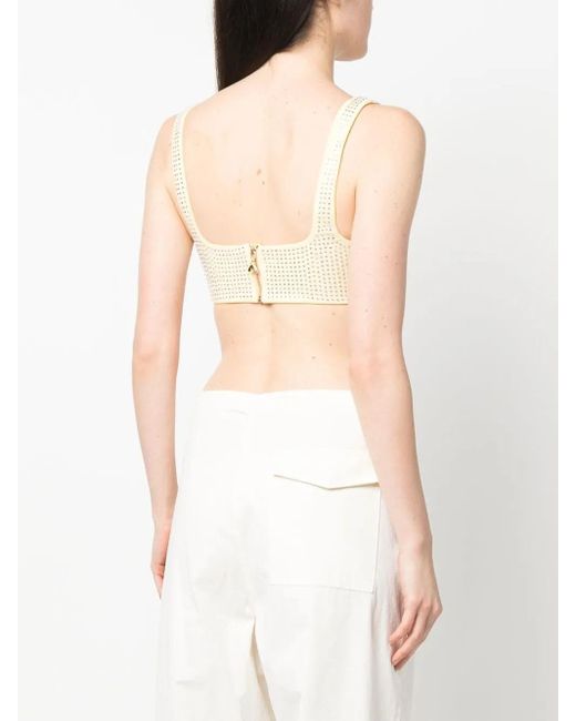 Patrizia Pepe Natural Crystal Embellished Crop Tank Top