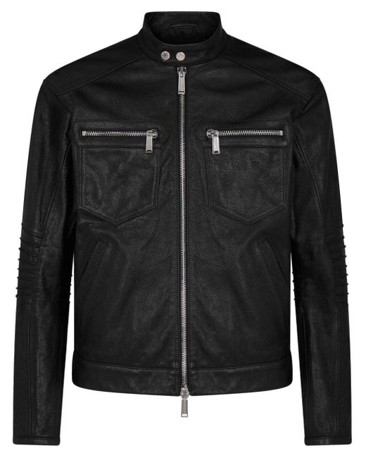 DSquared² Black Zip-up Leather Jacket for men