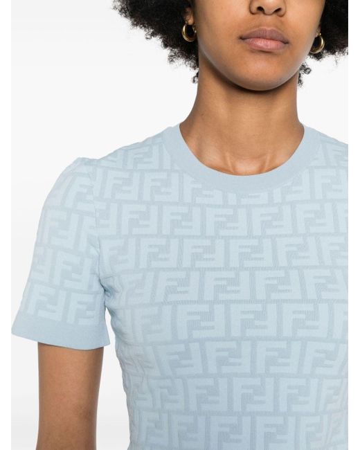 T-shirt à motif FF embossé Fendi en coloris Blue