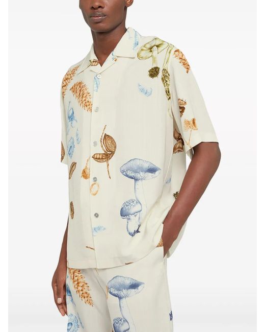Jil Sander Mushroom-Print Short-Sleeved Shirt in White for Jil Sander Mushroom-Print Short-Sleeved Shirt in White for