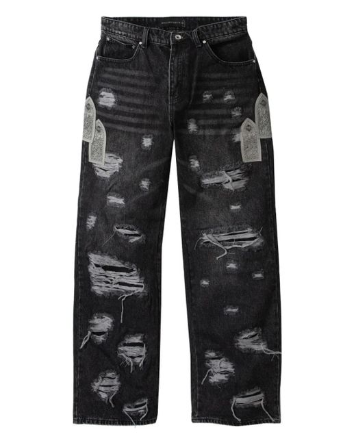 Jeans A Gamba Ampia Con Effetto Vissuto di Who Decides War in Gray da Uomo