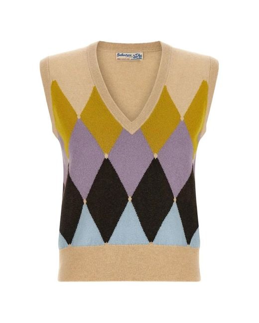 Ballantyne Natural Diamond Argyle V-Neck Jumper