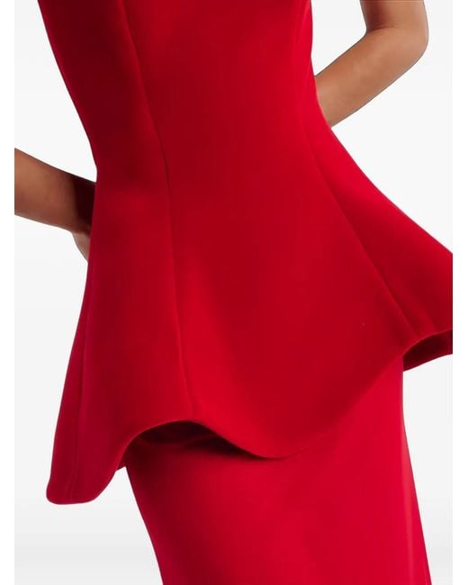 David Koma Red Peplum Strapless Gown