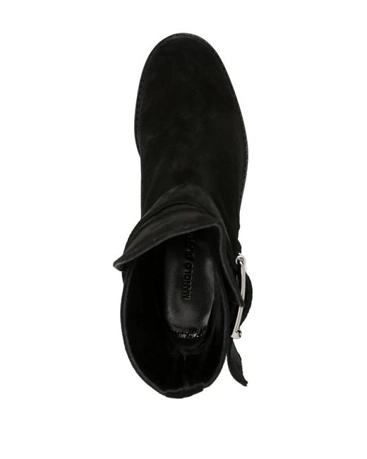 Manolo Blahnik Black Buckle-Detail Suede Ankle Boots