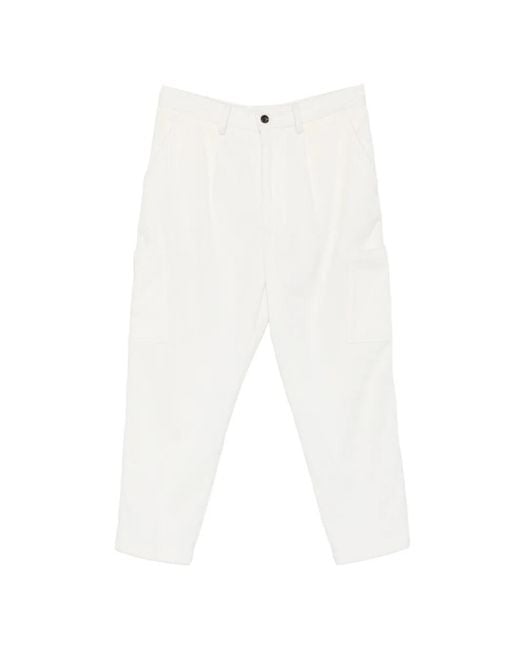 Eleventy White Pleated Corduroy Trousers for men