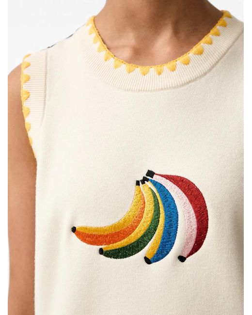 Never Fully Dressed Natural Banana-Embroidered Sleeveless Knitted Vest