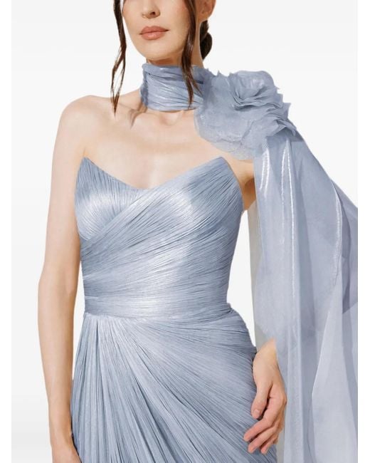 IRIS SERBAN Blue Anette Draped Floral-Detail Dress