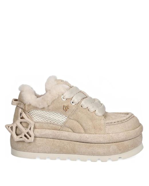 Naked Wolfe Natural Beau Shearling Platform Sneakers