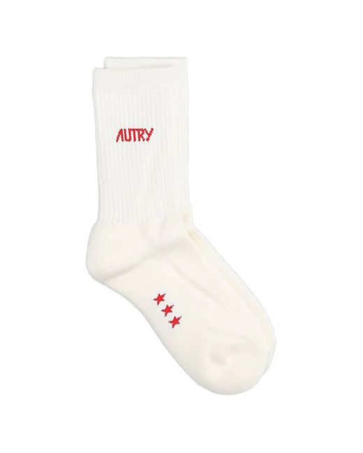 Autry White Logo Ribbed Socks